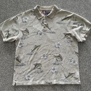 Chaps‎ Ralph Lauren Polo Vintage Marlin Fish Print Men's XL Beige Casual 90's